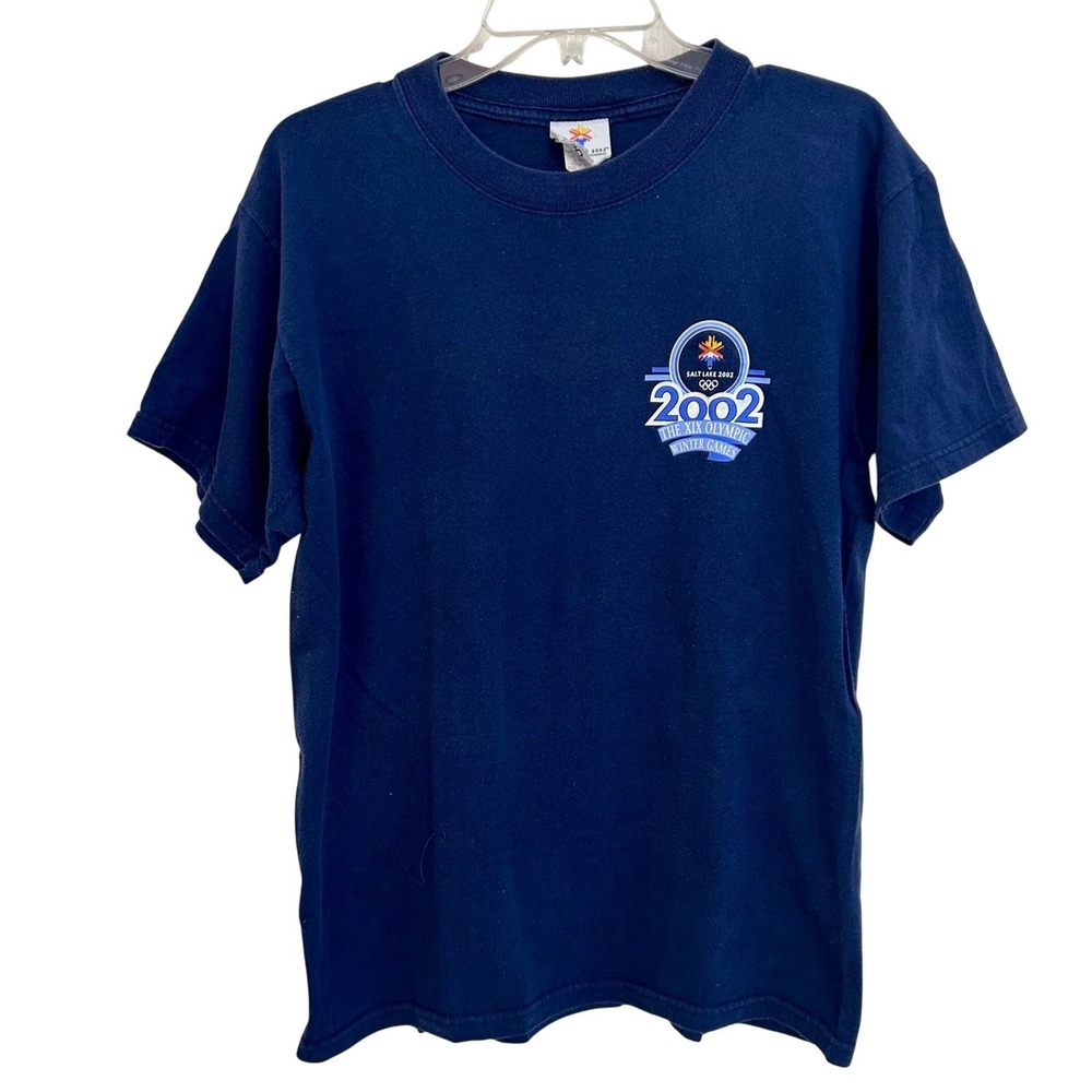 VTG Salt Lake City 2002 Olympic Winter Games Shirt Men's M Navy Blue Graphic Tee